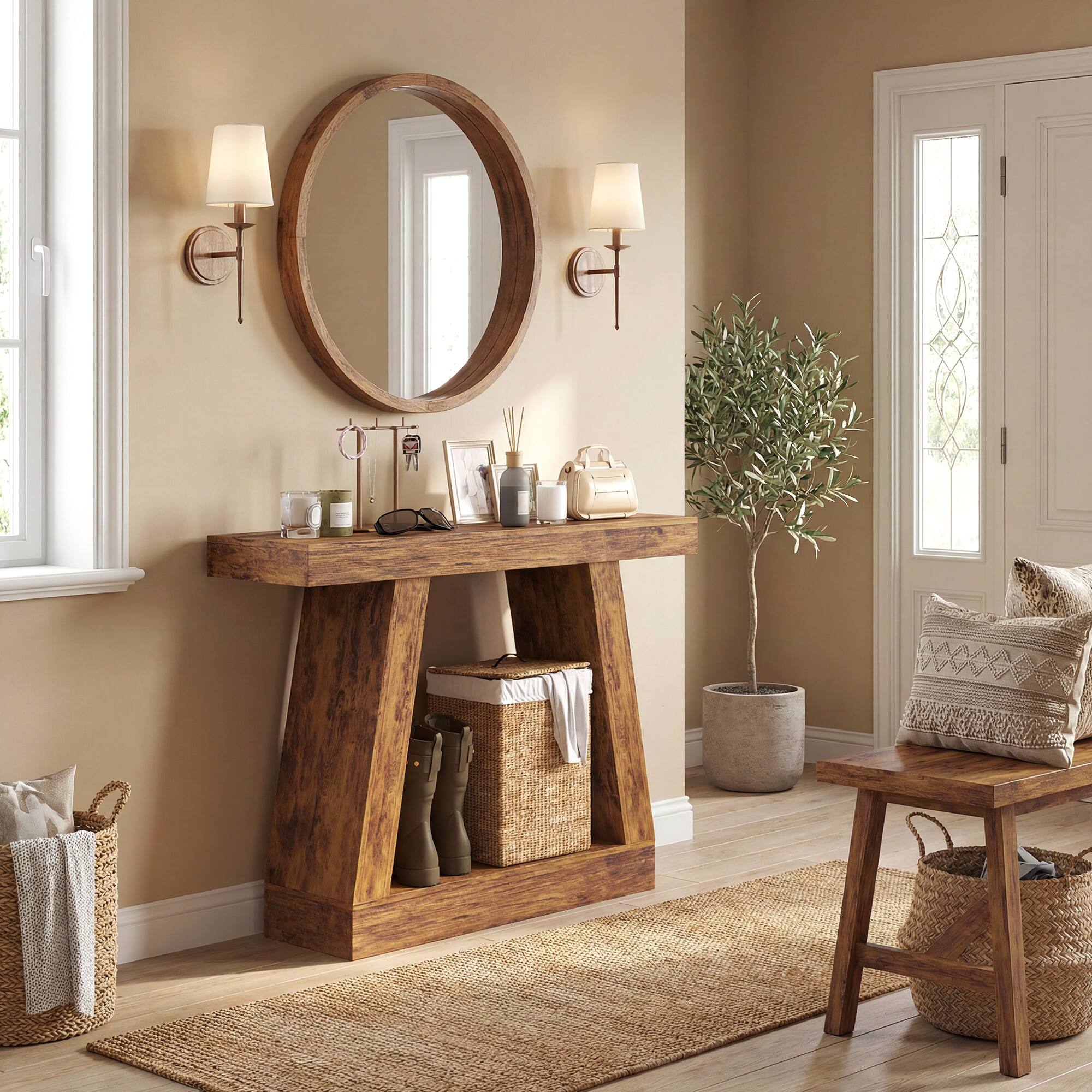 Alt View 8. Homcom - Farmhouse Console Table, 2-Tier Entryway Table with Storage for Hallway, Living Room, Behind Couch - Dark brown.