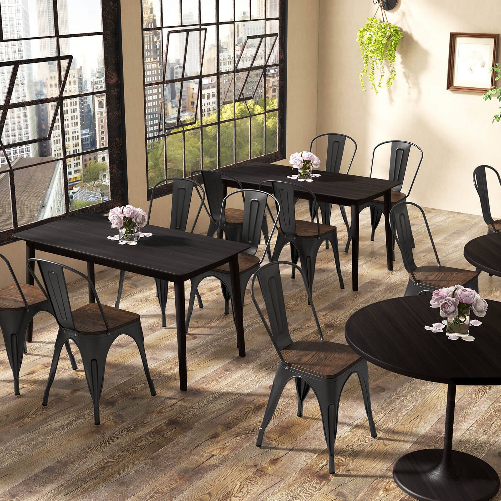 Alt View 3. Costway - Costway Tolix Style Metal Dining Chairs Set of 4 with Wood Seat & Removable Backrest - Black.