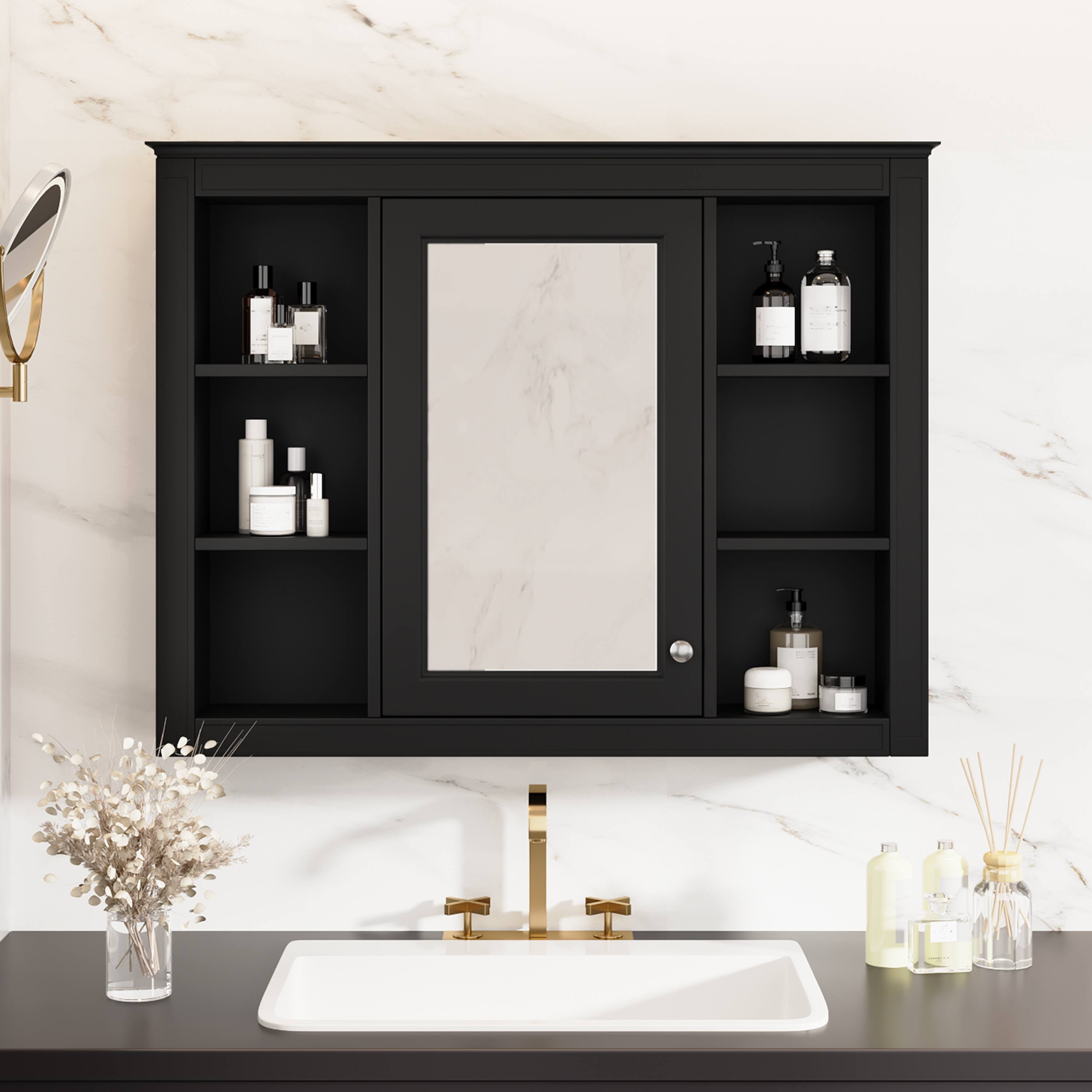 Alt View 2. APRILSOUL - 35'' x 27.5'' Medicine Cabinet Wall Mounted Bathroom Storage Cabinet Modern Bathroom Wall Cabinet with Mirror - Black.