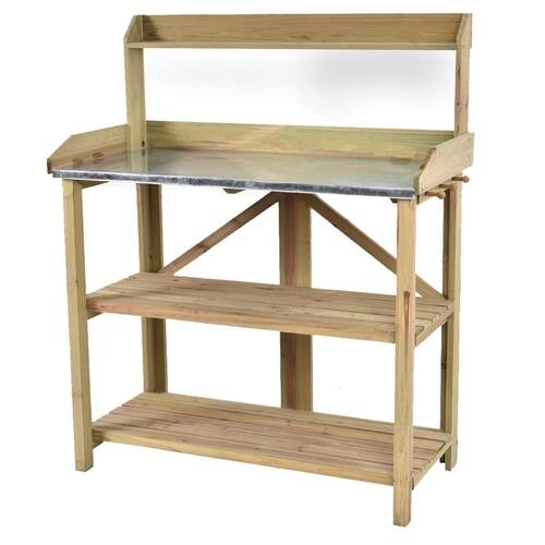 Front. SlickBlue - Garden Potting Bench Workstation for Outdoors with Metal Table Top - Natural.