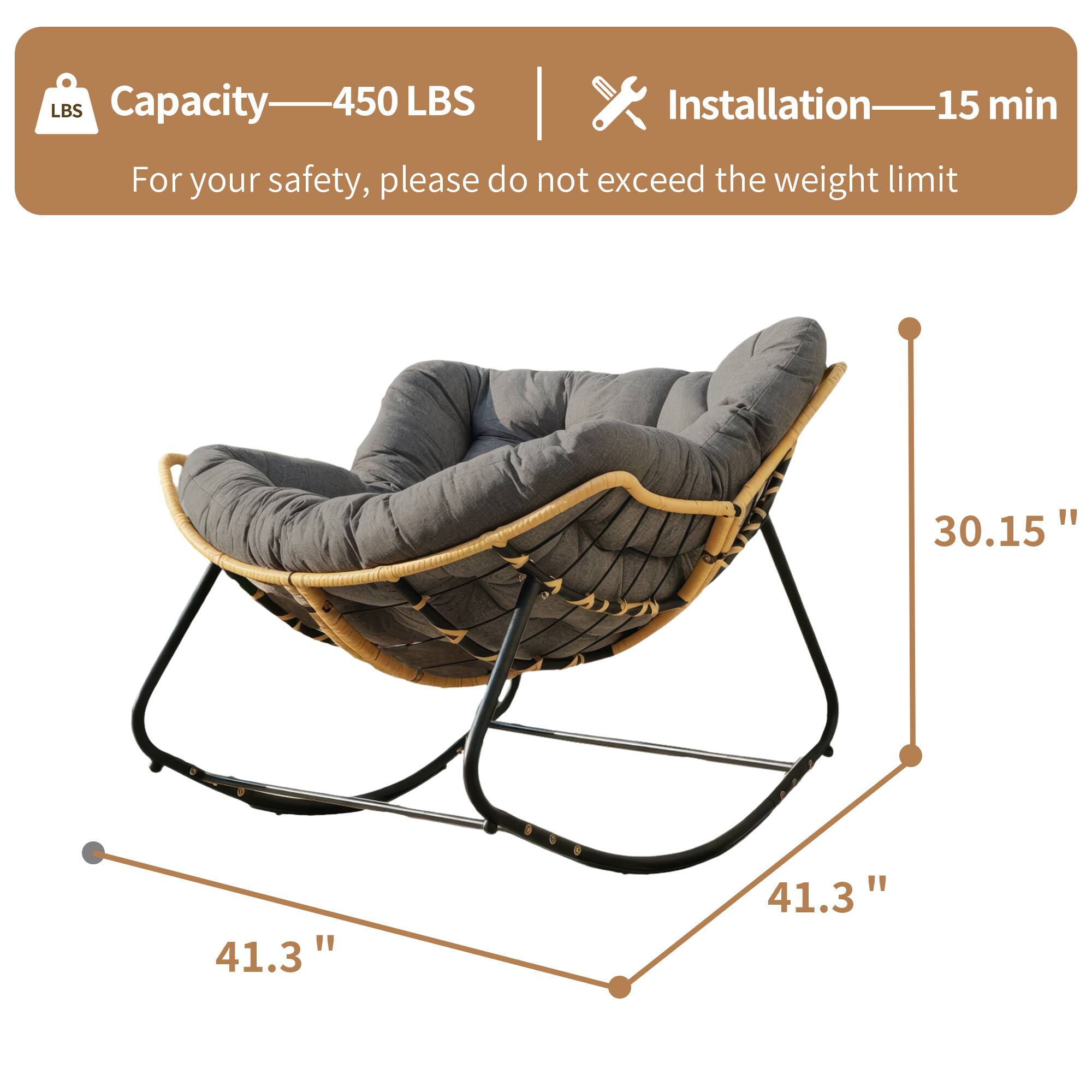 Capacity—450 LBS  
For your safety, please do not exceed the weight limit  

Installation—15 min  

30.15"  
41.3"  
41.3"