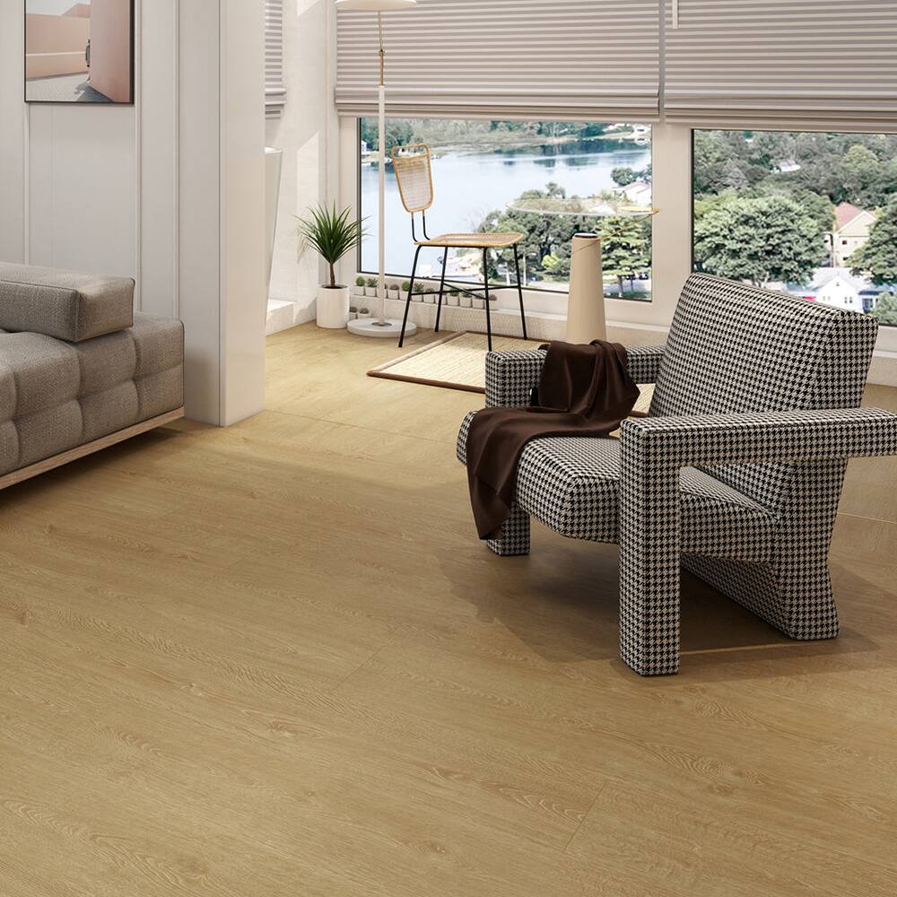 Angle. Dotfloor - 62.6"x9" SPC Composite Flooring; 5 Planks/Box (19.56 sq. ft/Box); 8mm Thick with ; 30 mil Wear Layer; - White Nights.