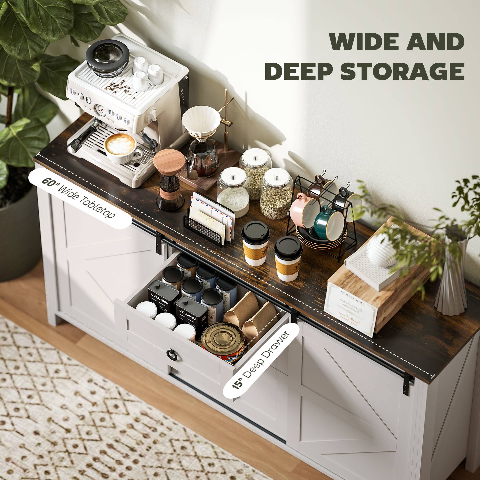 60 Wide Tabletop, Wide and Deep Storage, Drawer Deep 15" 15W