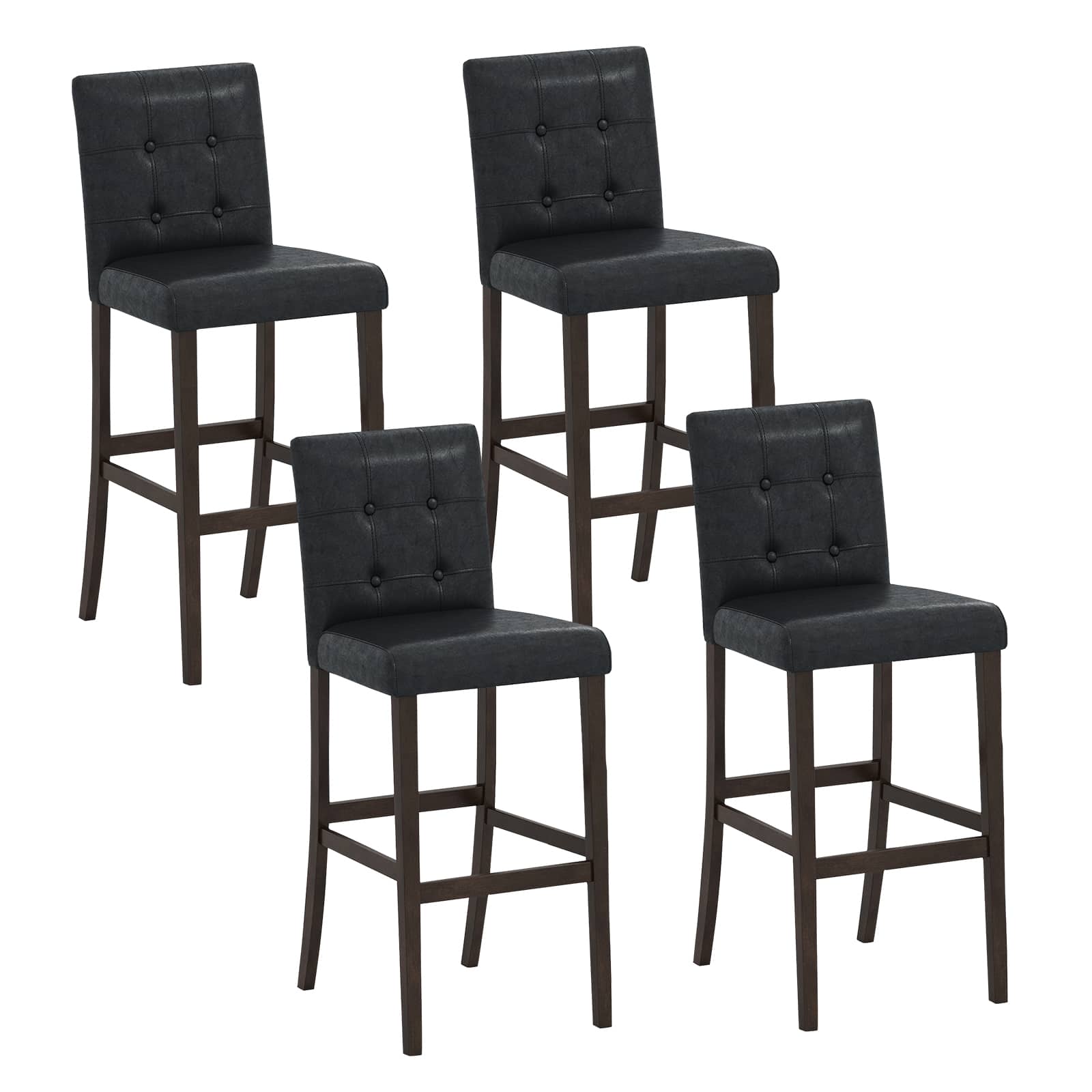 Gymax - Set of 4 Bar Stools 29 '' Counter Height Barstool Pub Chair Rubber Wood - Black