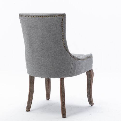 Left. LUCKY ONE - Assembled Ultra Side Dining Chair Set of 2 Thickened Fabric Chairs with Solid Wood Legs Bronze Nailhead - Gray.