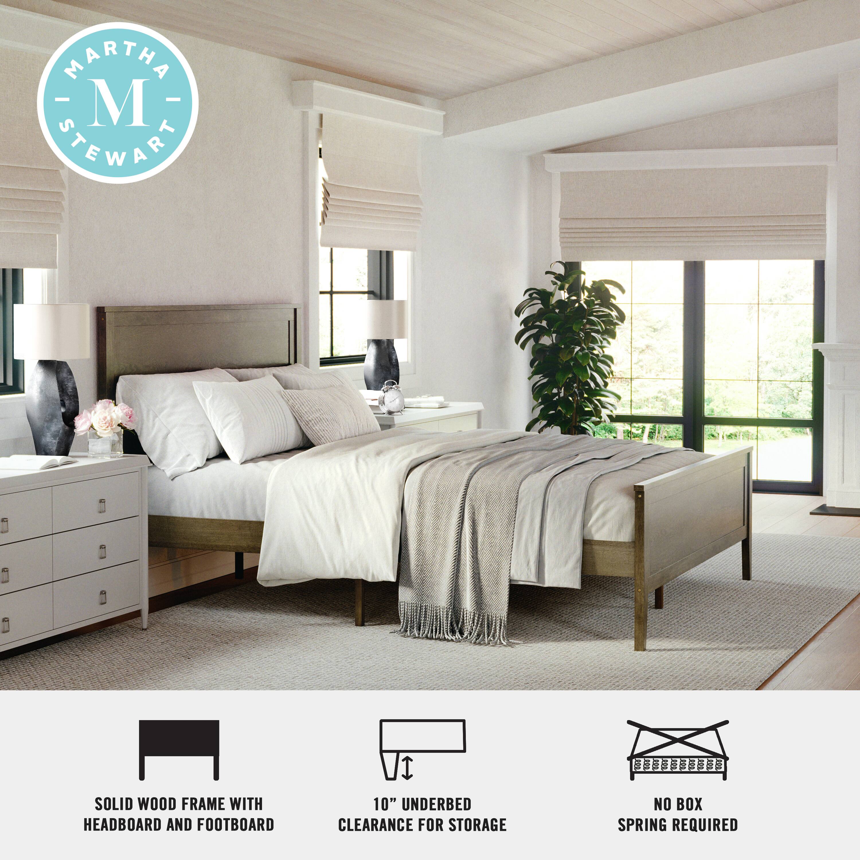 MARTHA STEWART SOLID WOOD FRAME WITH HEADBOARD AND FOOTBOARD JI 10" UNDERBED CLEARANCE FOR STORAGE NO BOX SPRING REQUIRED