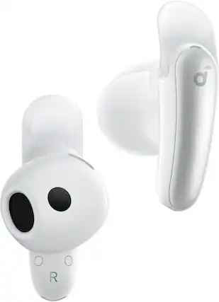 Front. Soundcore - by Anker Liberty Buds Semi-In-Ear Adaptive Noise Cancelling Bluetooth Wireless Earbuds - White.