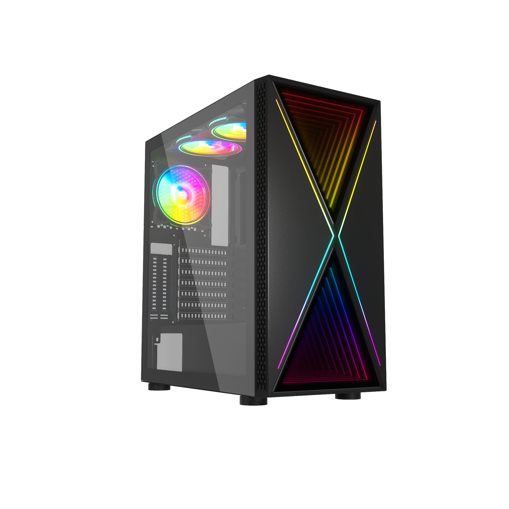 Angle. Bluegears - b-BlackWidow-RGB Black Gaming PC case, include 3 x PWM 120mm ARGB Fans, Fan Controller with Remote, Support up to EATX. - Black.