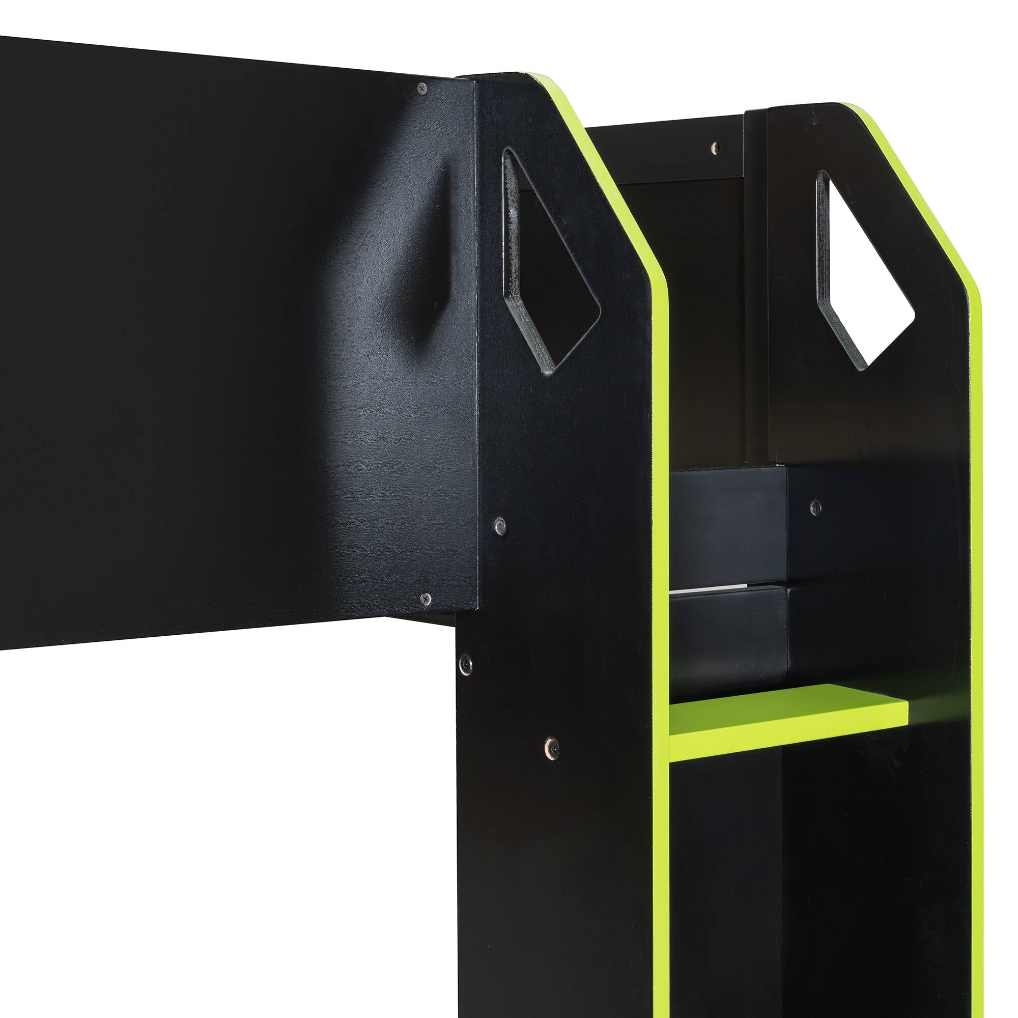 Alt View 3. Aukfa - Full Size Wood Loft Bed with Height-adjustable Desk,Drawers,Storage Compartments,Hanging Rod and RGB Lights - Green.