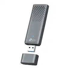 Front. TP-Link - Archer TBE6500U Tri-Band BE6500 6.5 Gbps Wi-Fi 7 Wireless Ultra-Fast USB 3.0 Adapter with Advanced WPA3 Security - Gray.