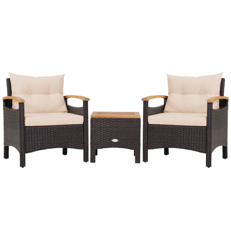 Alt View 4. Mondawe - 3 Piece Patio Rattan Furniture Set with Removable Cushion and Side Table - Beige.