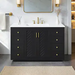 JUJABU - 48" Bathroom Vanity with Sink Top,6 Drawers and 2 Soft-clsoe Doors - Black