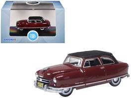 Oxford Diecast - 1950 Nash Rambler Custom Landau Convertible (Closed) Sunset Maroon with Black Top 1/87 (HO) Scale - Maroon, Black