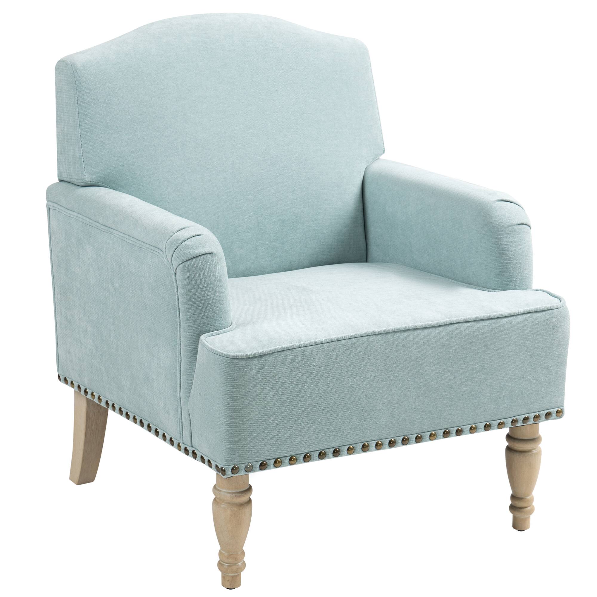 Alt View 4. GOODSILO - Stylish Upholstered Accent Chair with Wooden Legs and Nailhead Trim for Living Room or Bedroom - Sage.