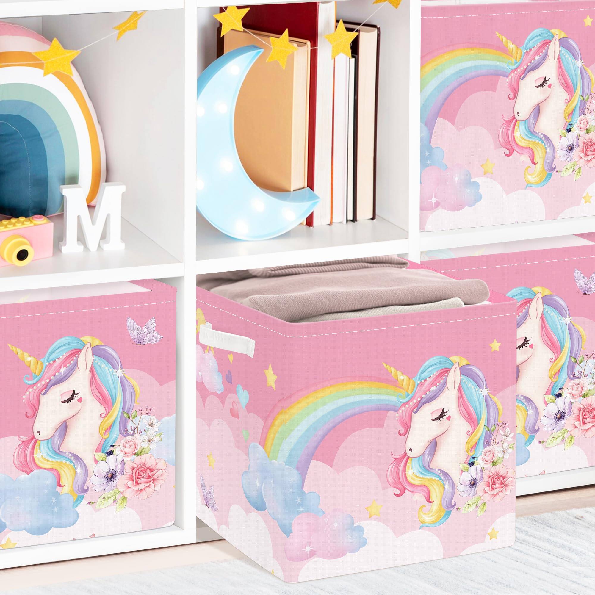 Alt View 5. Dapper Styles - Unicorn Rainbow Storage Basket Set Foldable Closet Clothes Organizer Bin Girl Book Shelf Cloud 11 8x11 8x11... - Cloud-3pcs/set.