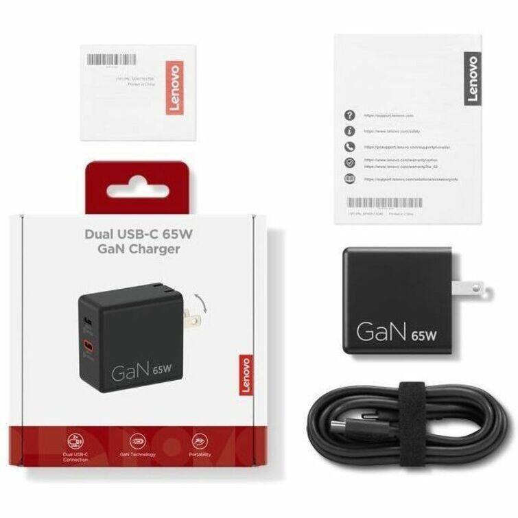 Lenovo  
Dual USB-C 65W GaN Charger  
GaN 65W  
Dual USB-C Connection  
GaN Technology  
Portability