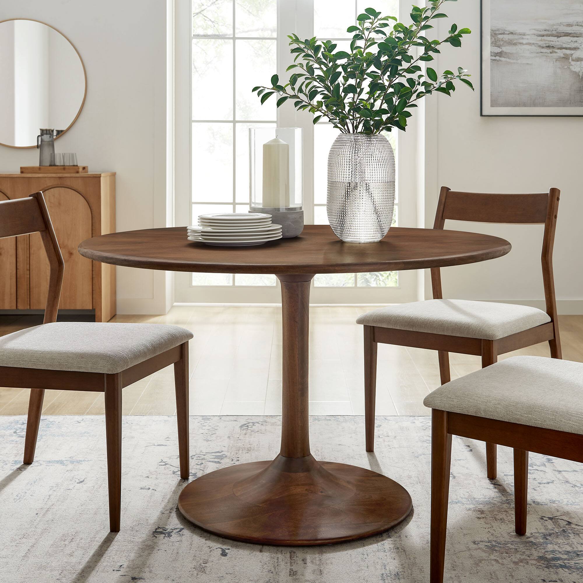 Alt View 6. Modway - Lippa 48" Round Solid Wood Dining Table by Modway - Walnut.