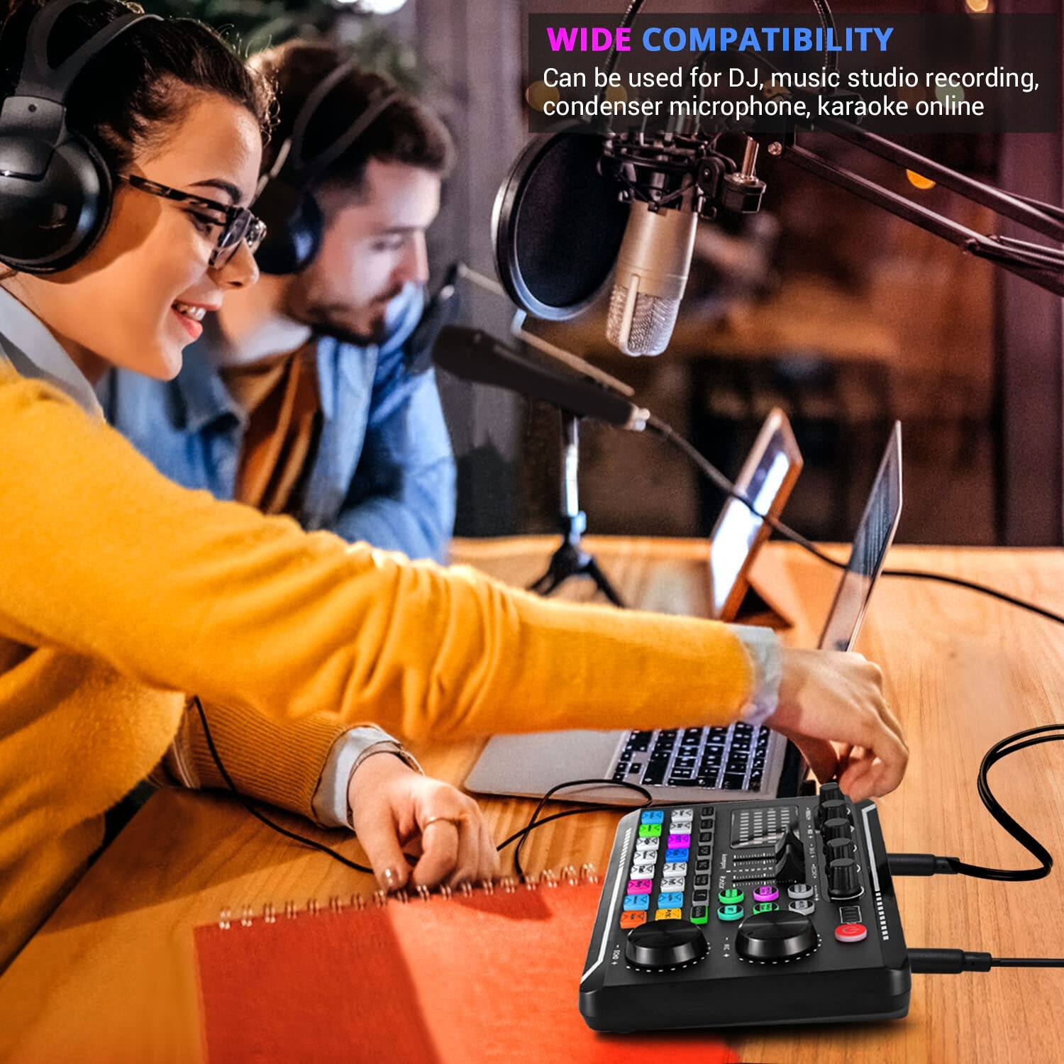 WIDE COMPATIBILITY  
Can be used for DJ, music studio recording, condenser microphone, karaoke online.