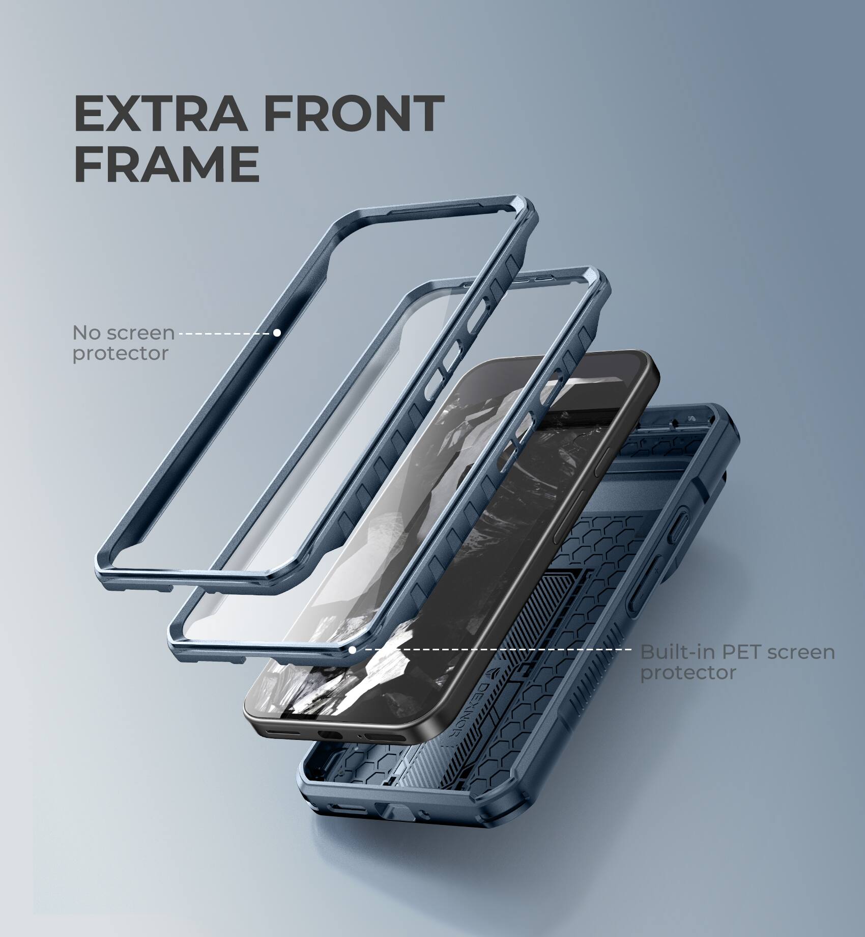 EXTRA FRONT FRAME
No screen protector
Built-in PET screen protector