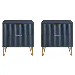 Manhattan Comfort - Dumbo Modern 20" Fluted Nightstand - Set of 2 - Midnight Blue