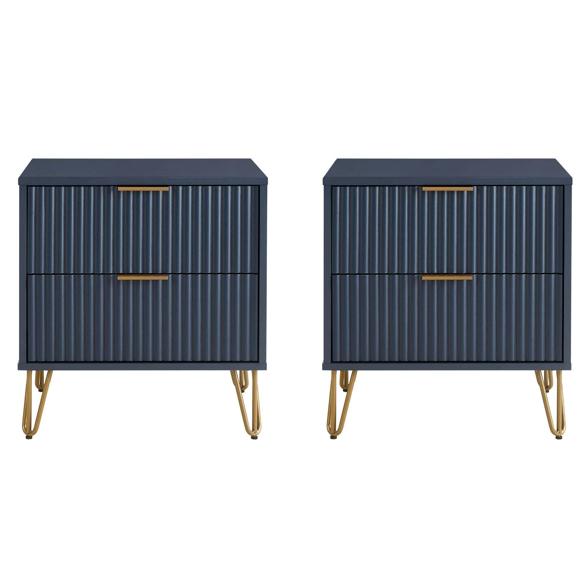 Manhattan Comfort - Dumbo Modern 20" Fluted Nightstand - Set of 2 - Midnight Blue