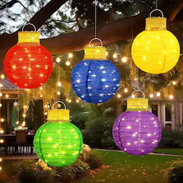 RTMB - 5-Pack 12" Lighted Christmas Ornament Balls, LED, Foldable, Décor - Colored