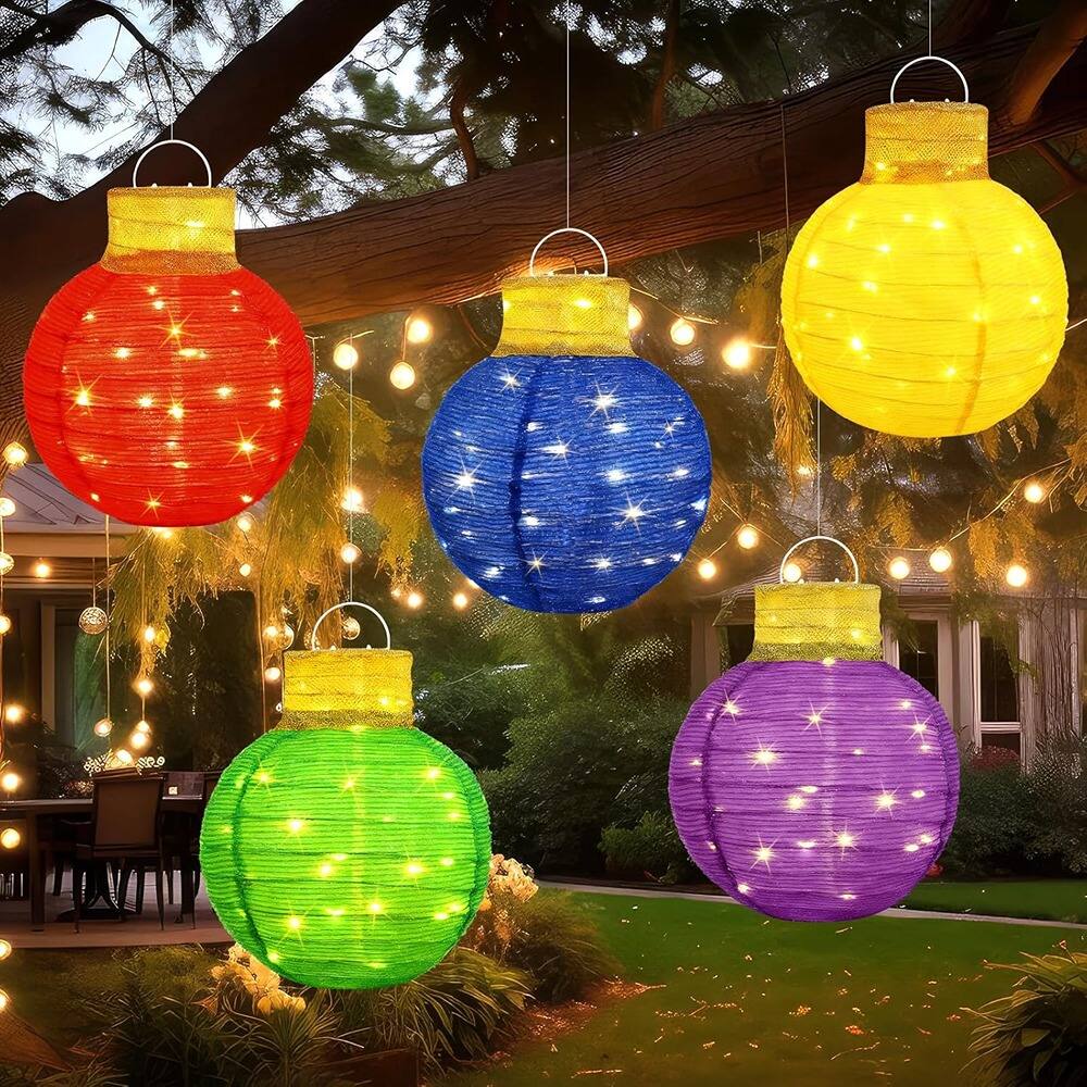Front. RTMB - 5-Pack 12" Lighted Christmas Ornament Balls, LED, Foldable, Colored Décor - Colored.