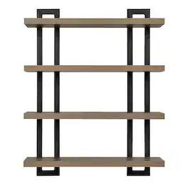Danya B - 4-Tier Bracket Wall Shelf - Black Metal and Finish - Walnut