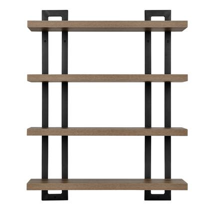 Front. Danya B - 4-Tier Bracket Wall Shelf - Black Metal and Walnut Finish - Walnut.
