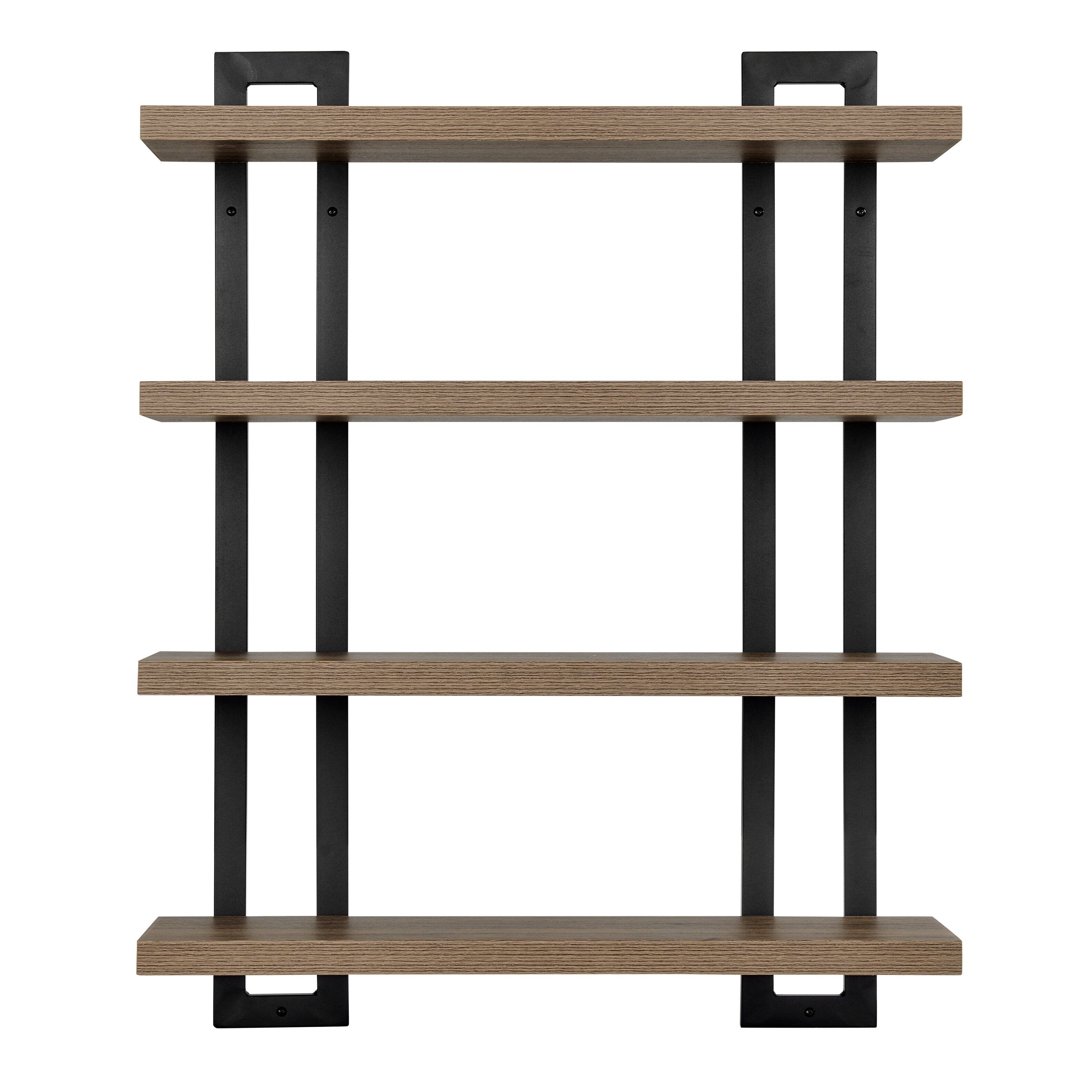 Front. Danya B - 4-Tier Bracket Wall Shelf - Black Metal and Walnut Finish - Walnut.