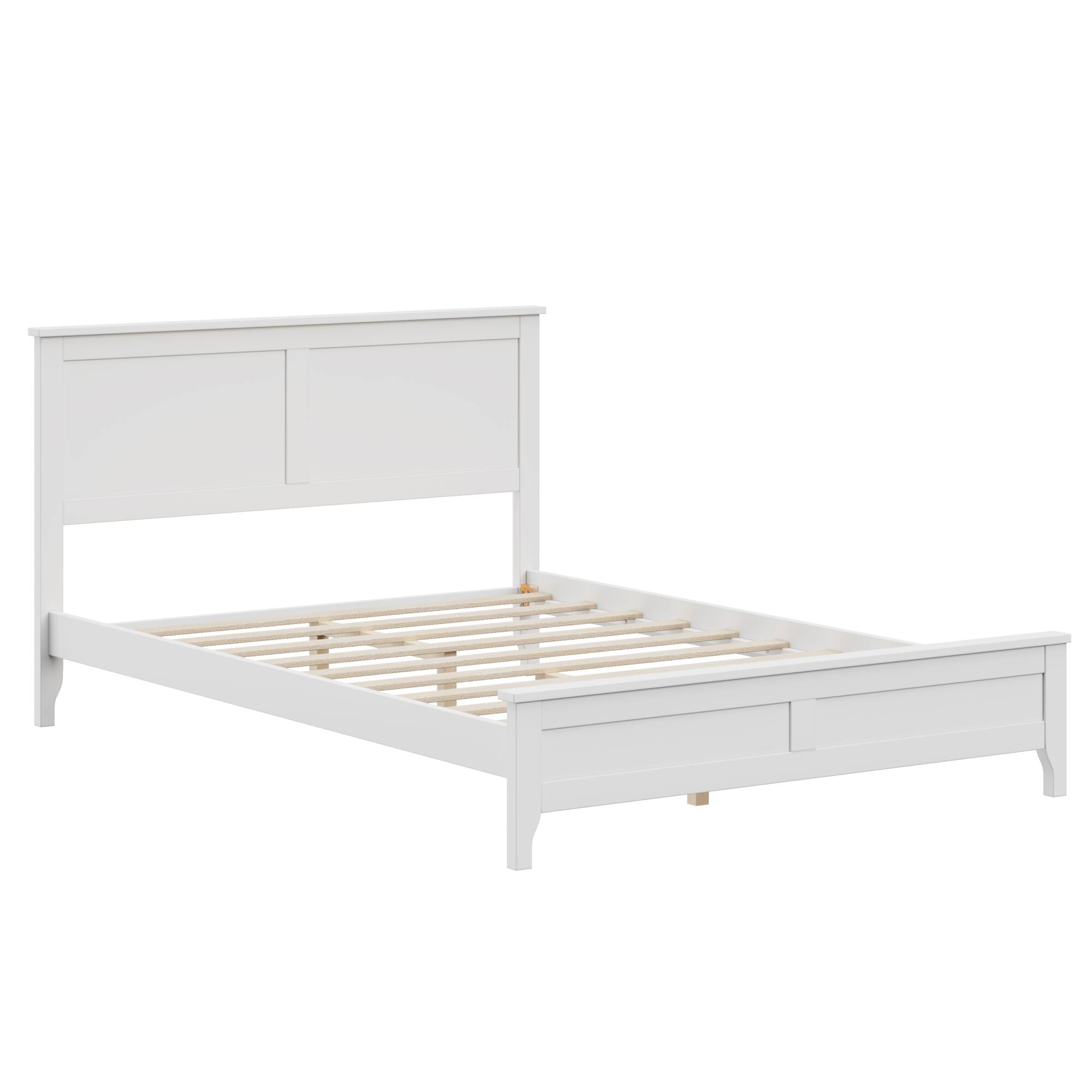 Alt View 1. GOODSILO - Modern Solid Wood Full Platform Bed with Elegant Slat Design Headboard for a Stylish Bedroom - White.