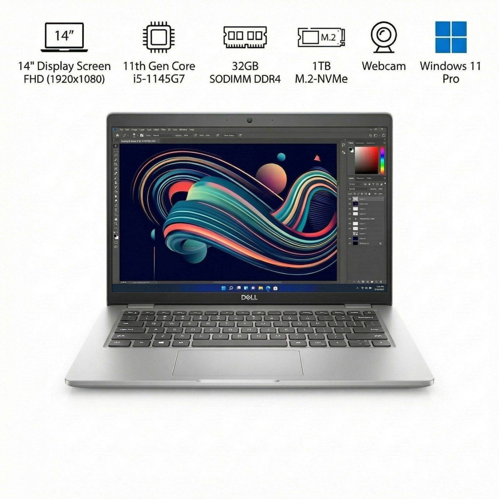 14" M.2  
14" Display Screen  
11th Gen Core i5-1145G7  
32GB SODIMM DDR4  
1TB M.2-NVMe  
Webcam  
Windows 11 Pro  
FHD (1920x1080)