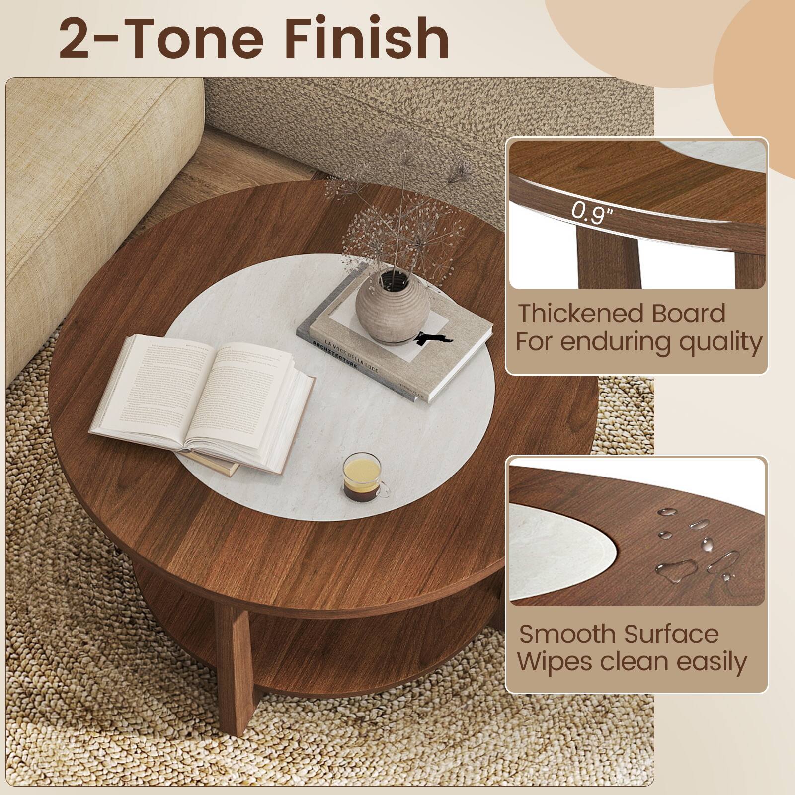 2-Tone Finish

0.9" Thickened Board For enduring quality

Smooth Surface Wipes clean easily