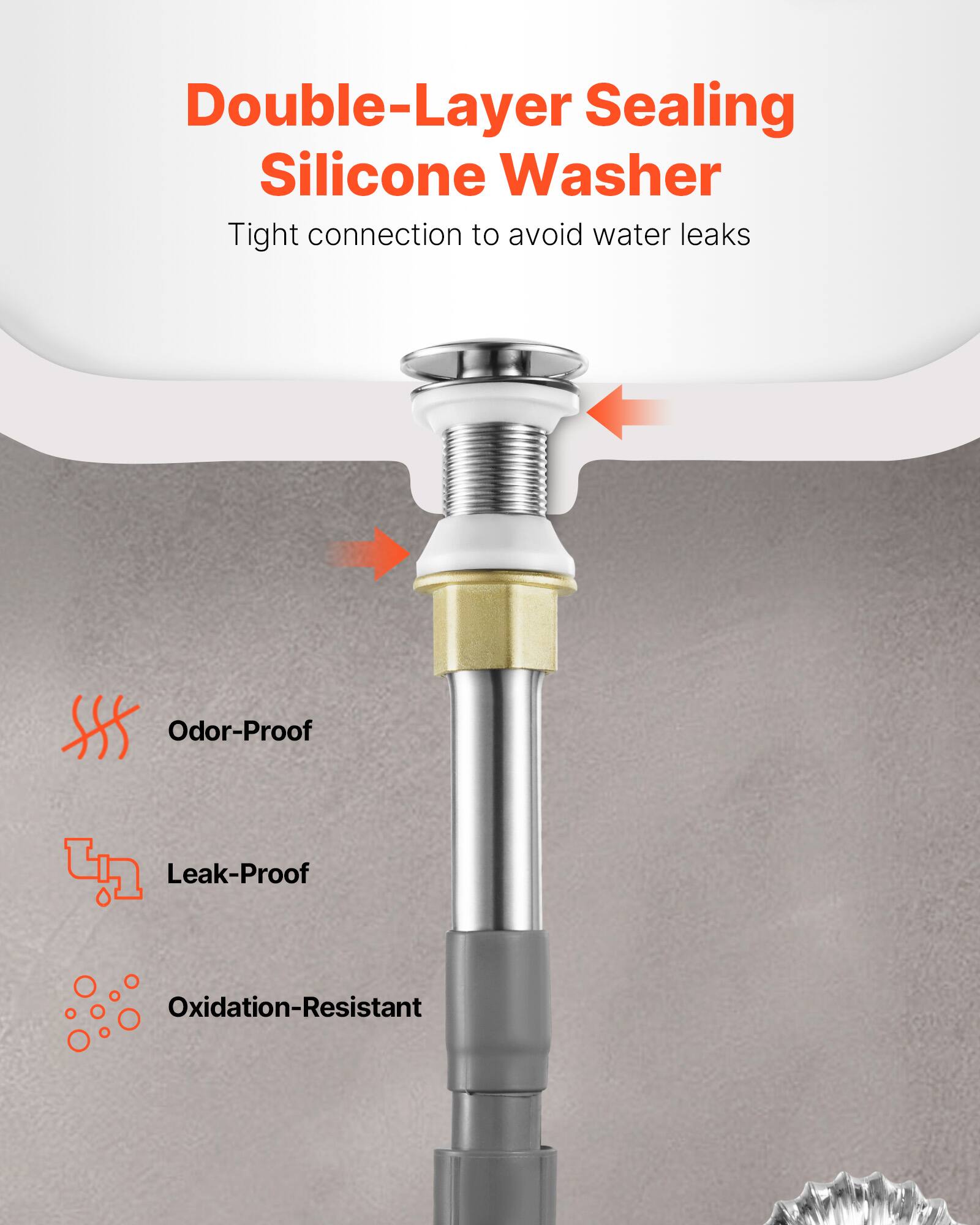 Double-Layer Sealing Silicone Washer, Tight connection to avoid water leaks, Odor-Proof, Leak-Proof, Oxidation-Resistant