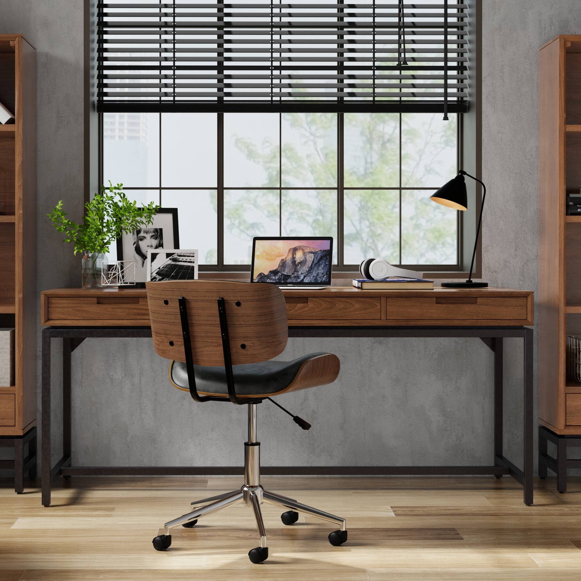 Angle. Simpli Home - Banting SOLID WOOD Industrial 72 inch Wide Desk in Walnut - Walnut Veneer.
