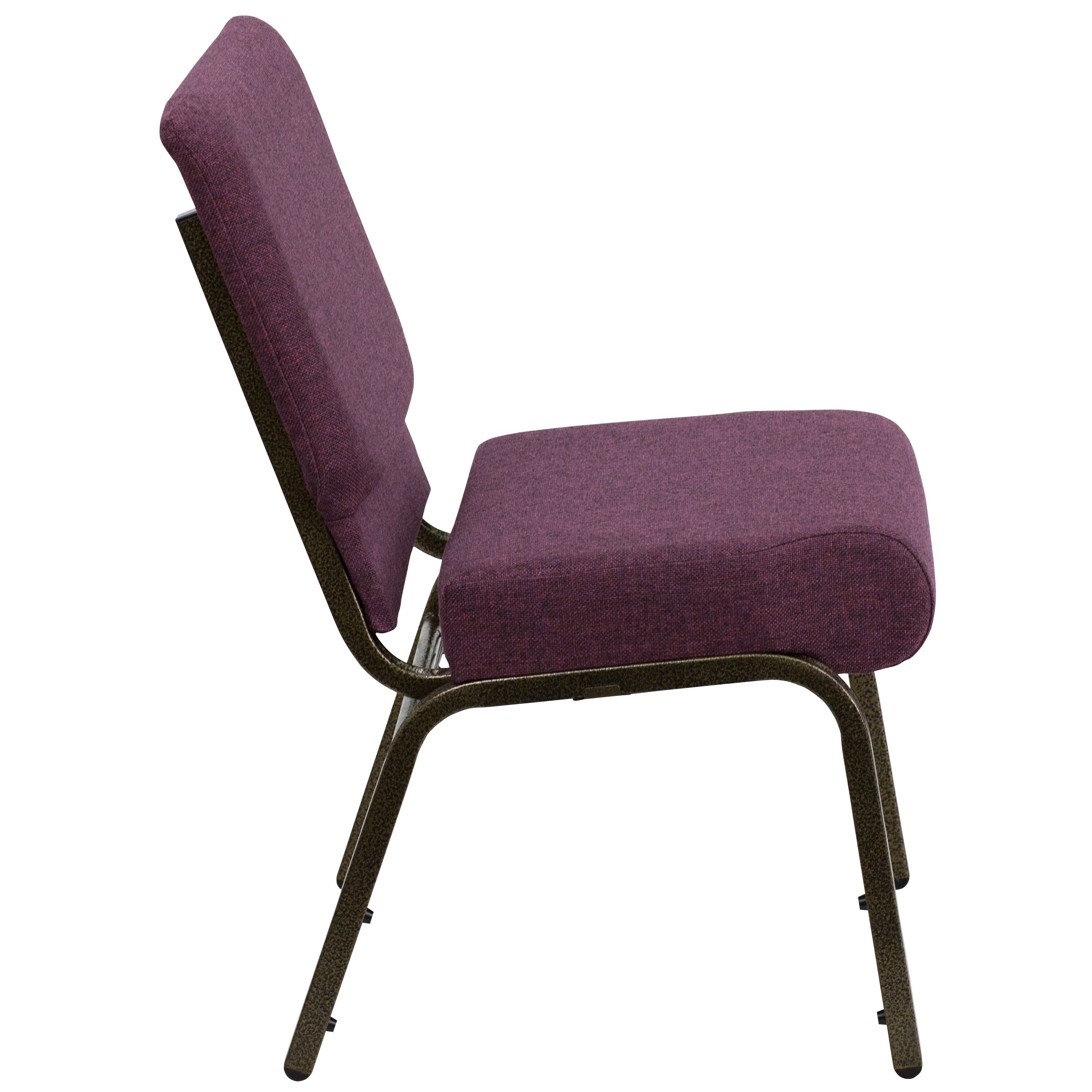 Alt View 6. Emma + Oliver - 4 Pack 21''W Stacking Church Chair - Plum Fabric/Gold Vein Frame.