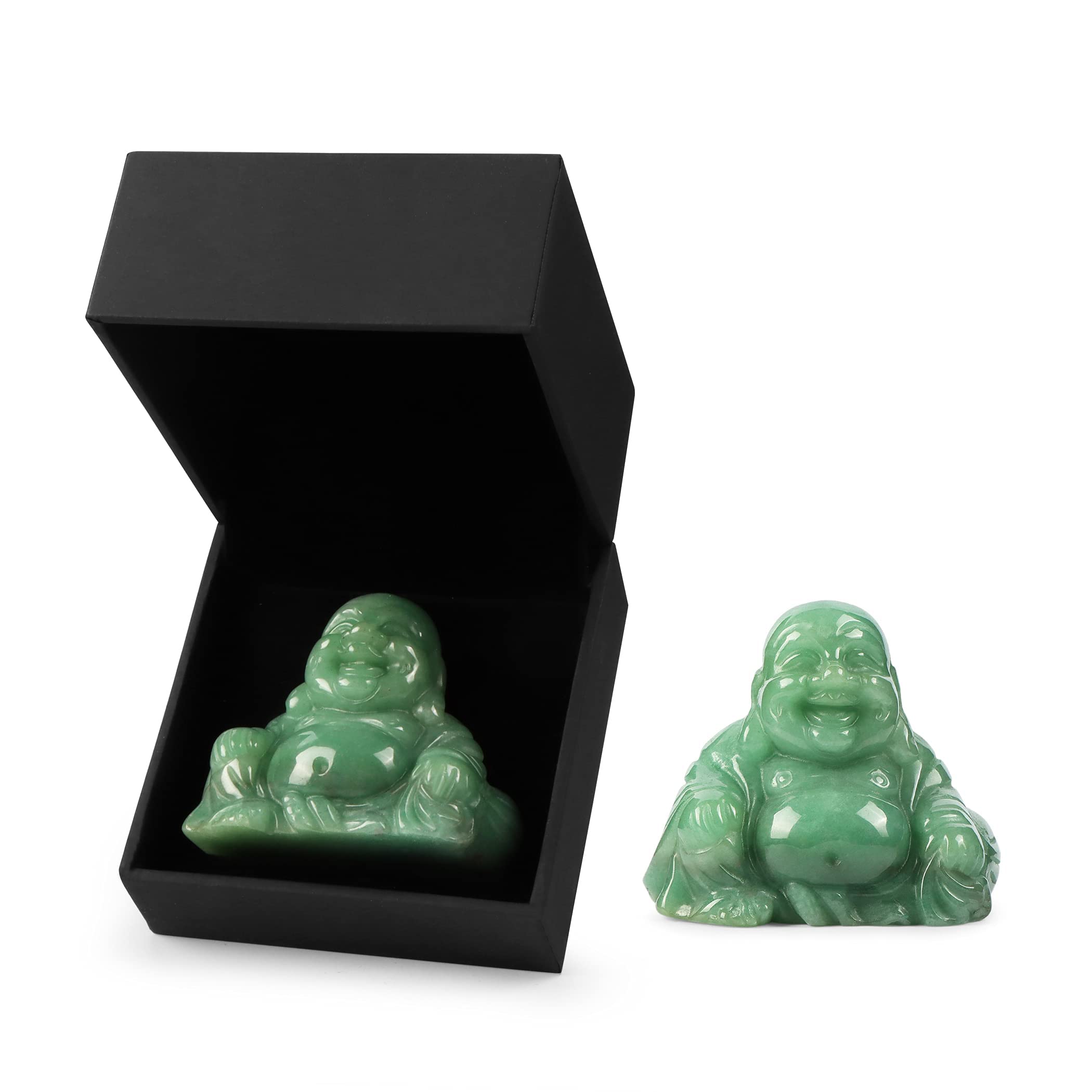 Alt View 8. Refined Abode Design - Laughing Buddha Statue Crystal Hand-carved Religion Sitting Happy Figurine Pocket Stone Home Decoration green.
