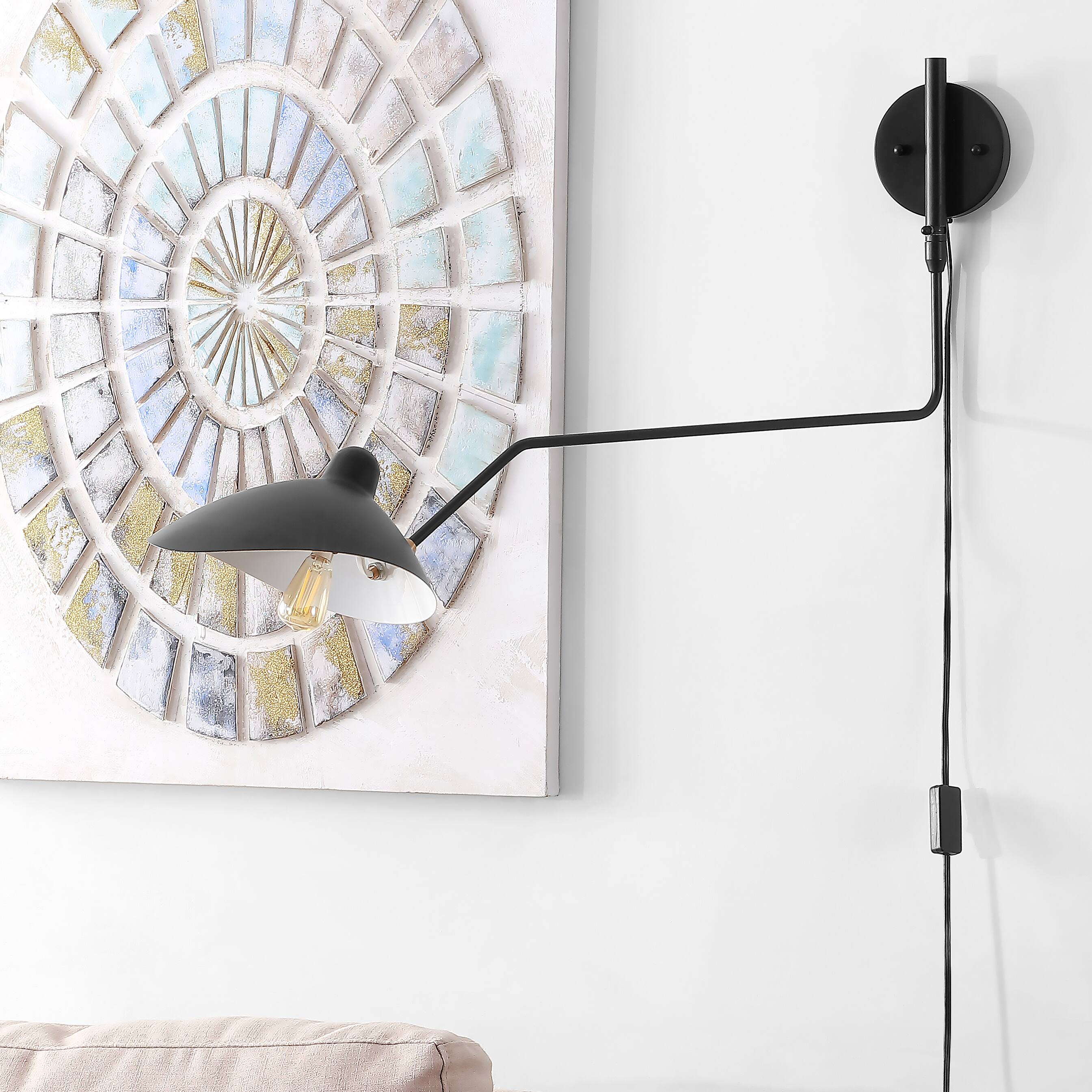 Alt View 4. Jonathan Y - Frank 35" Iron Retro Swing LED Wall Sconce, Black - Black/Brass Gold.
