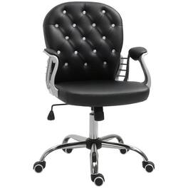 PULUZ - Button Tufted Desk Chair, Home Office Chair with Padded Armrests, Adjustable Height and Swivel Wheels - Black