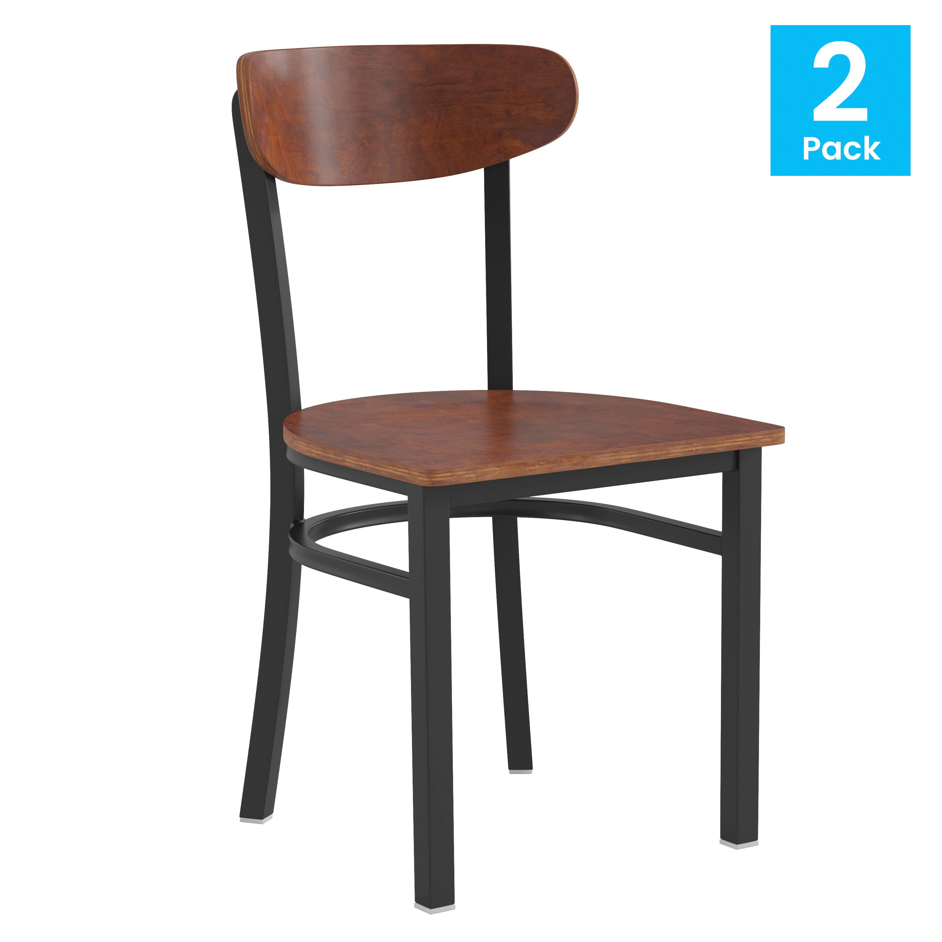 Alt View 1. Emma + Oliver - Yara Industrial Dining Chair with Rolled Steel Frame and Solid Wood Seat - 500 lbs. Static Weight Capacity - Walnut.