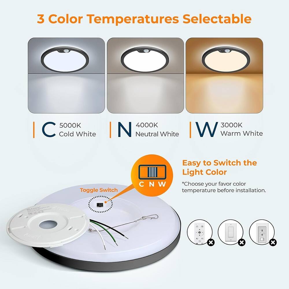 3 Color Temperatures Selectable

- C 5000K Cold White
- N 4000K Neutral White
- W 3000K Warm White

Toggle Switch

Easy to Switch the Light Color

*Choose your favor color temperature before installation.