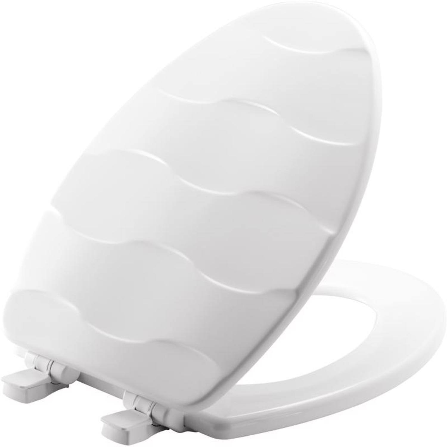 Front. BEMIS - Mayfair by Bemis Basket Weave Slow Close Elongated White Enameled Wood Toilet Seat - White.