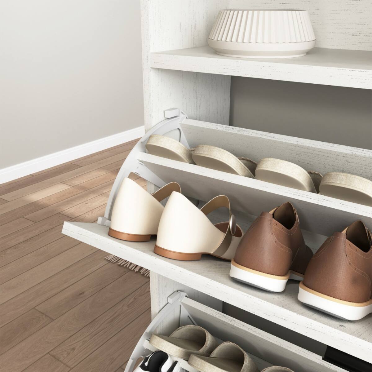 Alt View 5. Halitaa - Shoe Cabinet with 2 Flip Drawers - Multi-functional Space-Saving Design for Entryway,Hallway,Small Spaces -Easy Assembly - White.