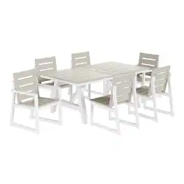 WestinTrends - Cape May 7-Piece HDPE Outdoor Furniture Patio Dining Table With Umbrella Hole and Chairs Set For 6 - Sand