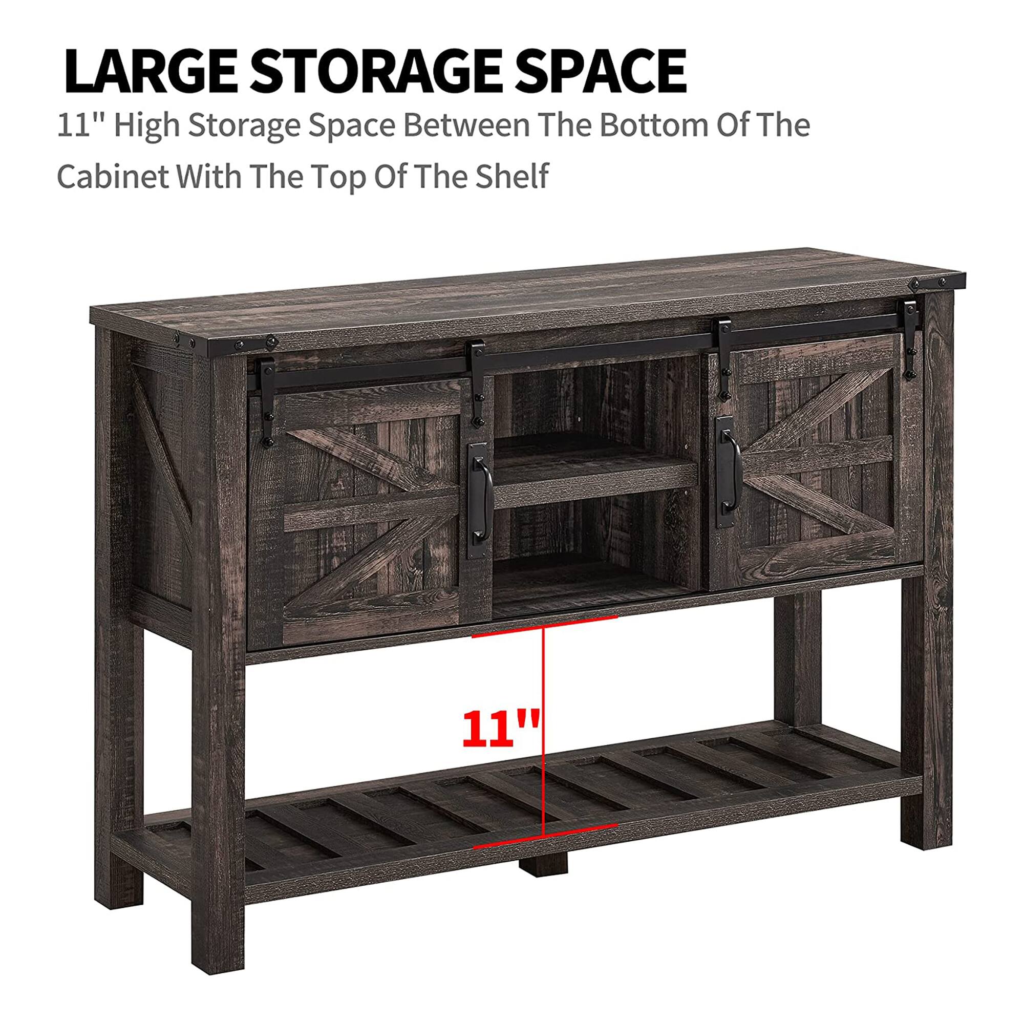 LARGE STORAGE SPACE  
11" High Storage Space Between The Bottom Of The Cabinet With The Top Of The Shelf