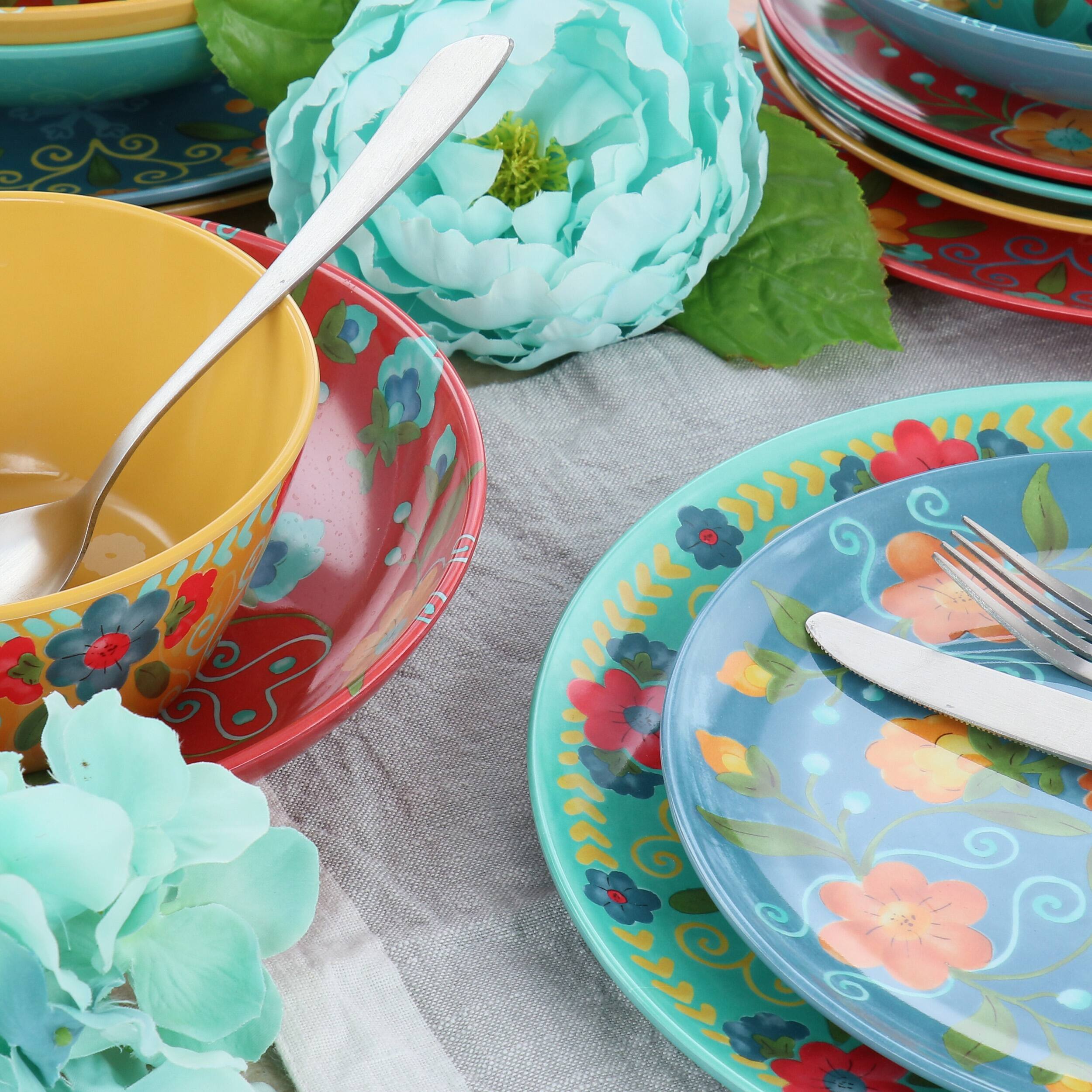 Alt View 7. Laurie Gates - Laurie Gates California Designs Elena Amour 16 Piece Floral Round Melamine Dinnerware Set - Assorted.