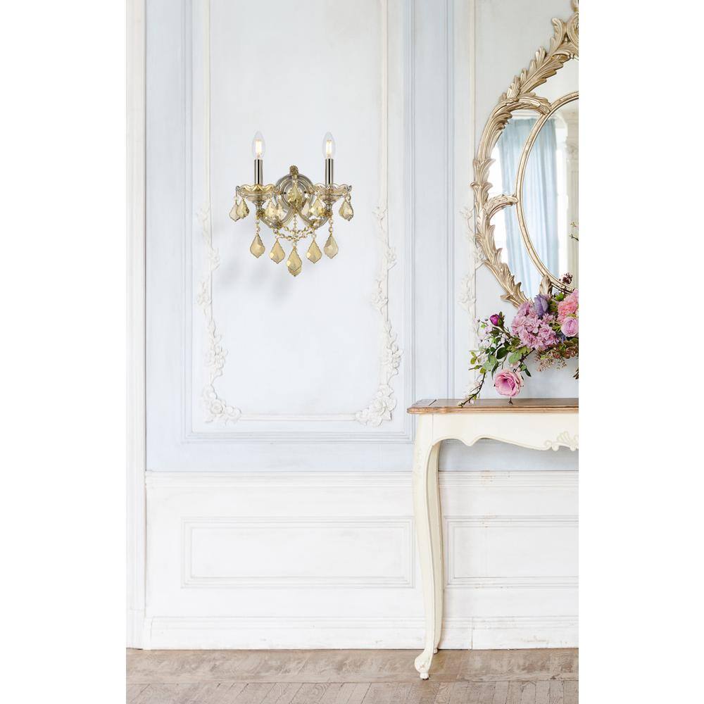 Angle. Elegant Lighting - Maria Theresa 2 light Golden Teak Wall Sconce Golden Teak - Golden Teak.