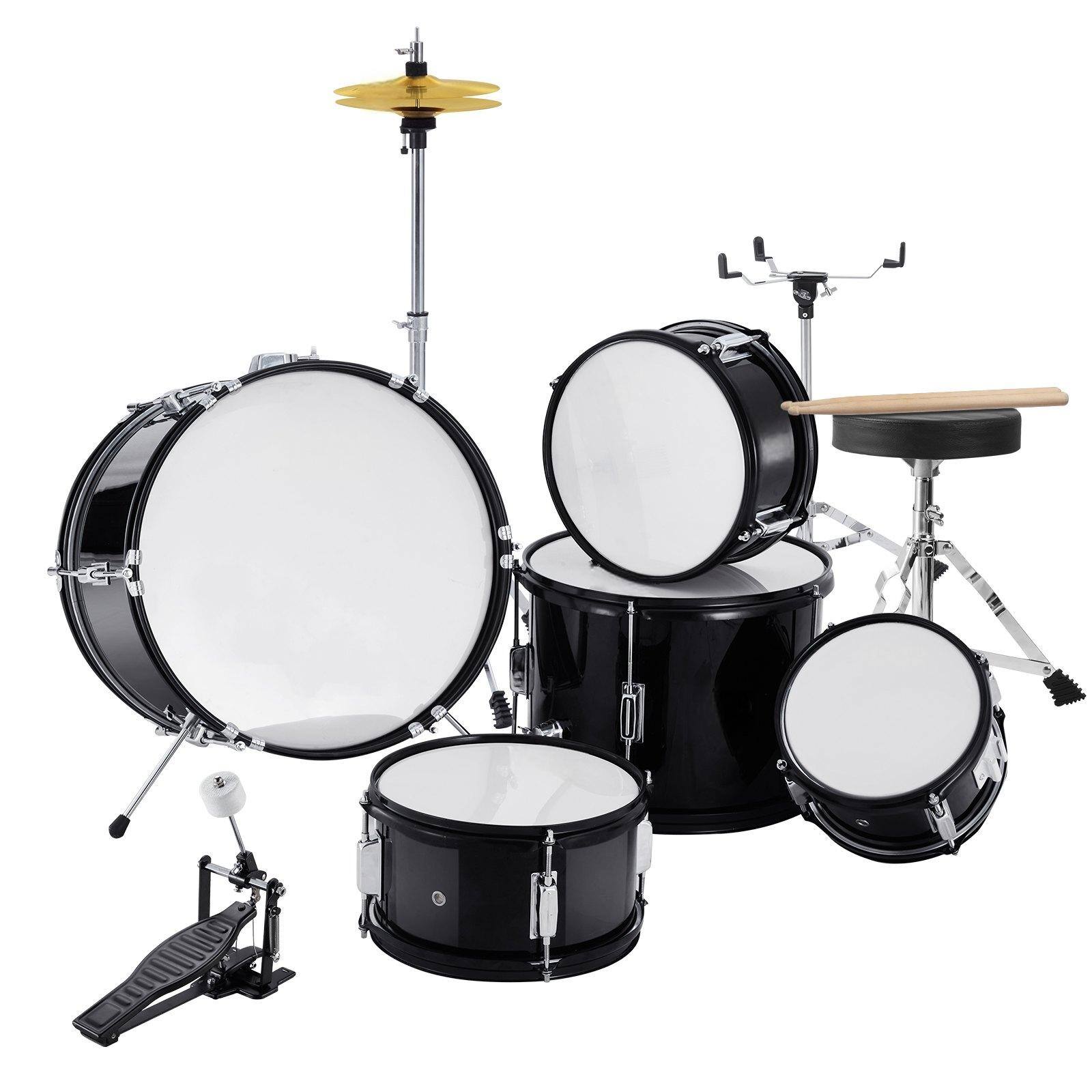 Alt View 9. Glintex - Electric Drum Set 5-Piece 16in Full Beginner Drum Kit with Bass Toms Snare Floor Drum Cymbal Pedal and Drumsticks - Black.
