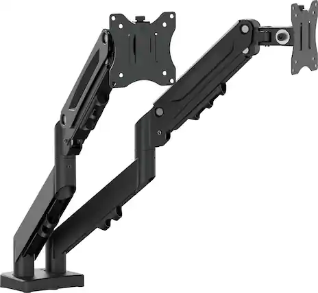 Front. j5create - Ergonomic Dual Monitor Desk Mount for Most 17”-32” Monitors - Black.