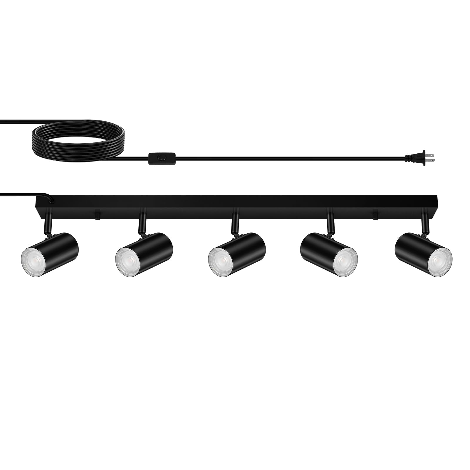 Dazzed Corner - 5-Light Plug-In Track Lighting Kit, Ceiling Spotlight with Rotatable Heads - Black
